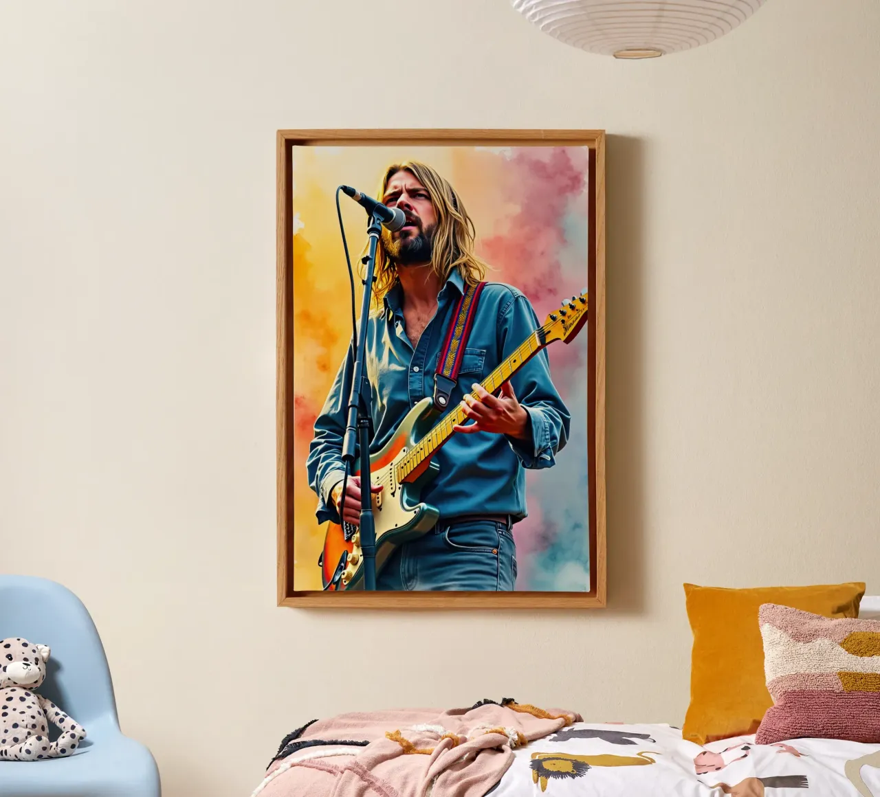 kurt kobain in acquerello tela con Cornice a cassetta da 🎁 ARTVI-SHOP