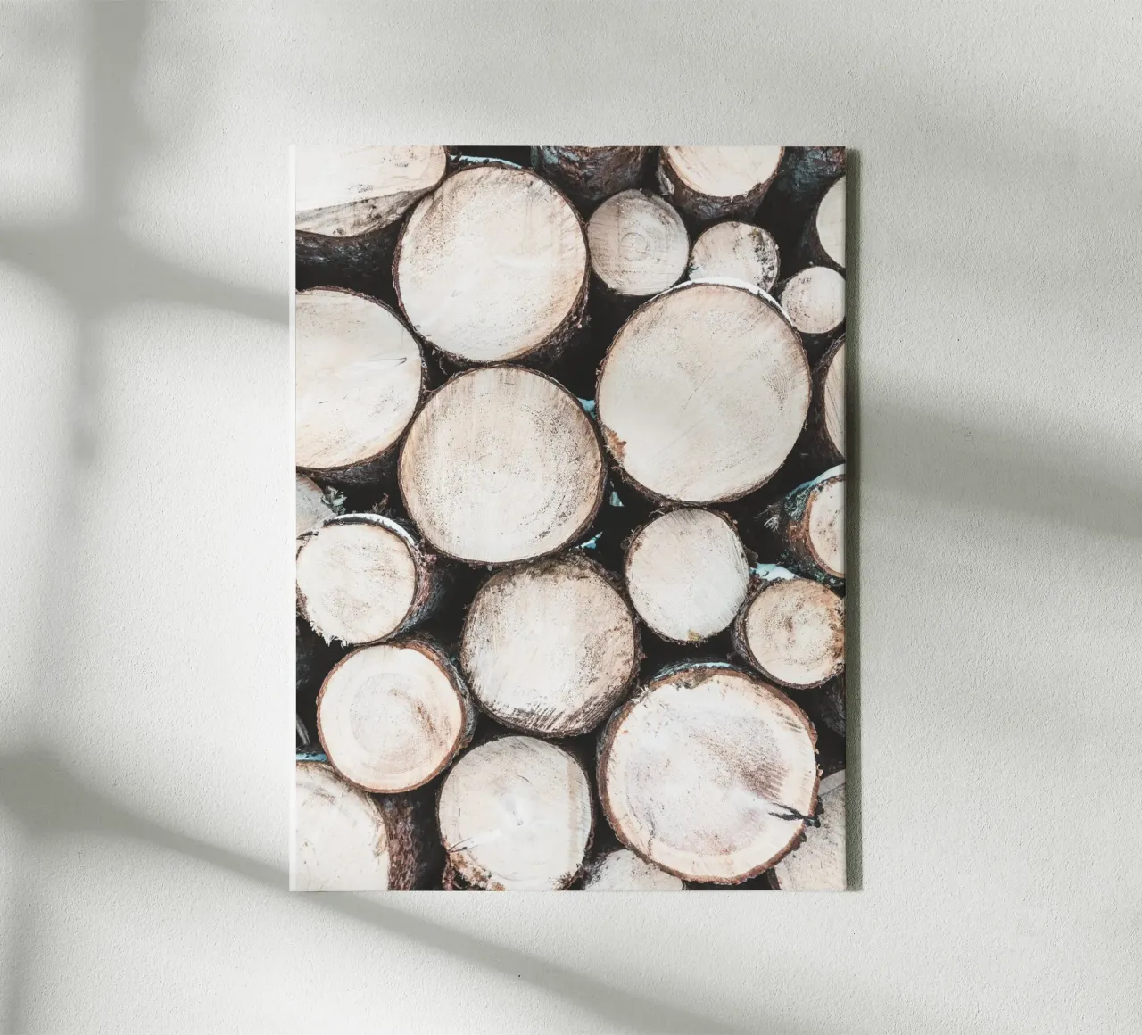 Rustic woodpile art - nature design for the home canvas with Floater frame by Whole©