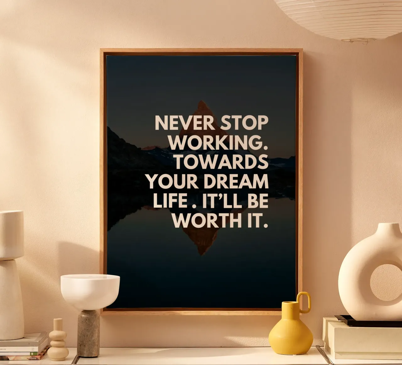 Non smettete mai di lavorare per realizzare il vostro sogno tela con Cornice a cassetta da inspirational quote