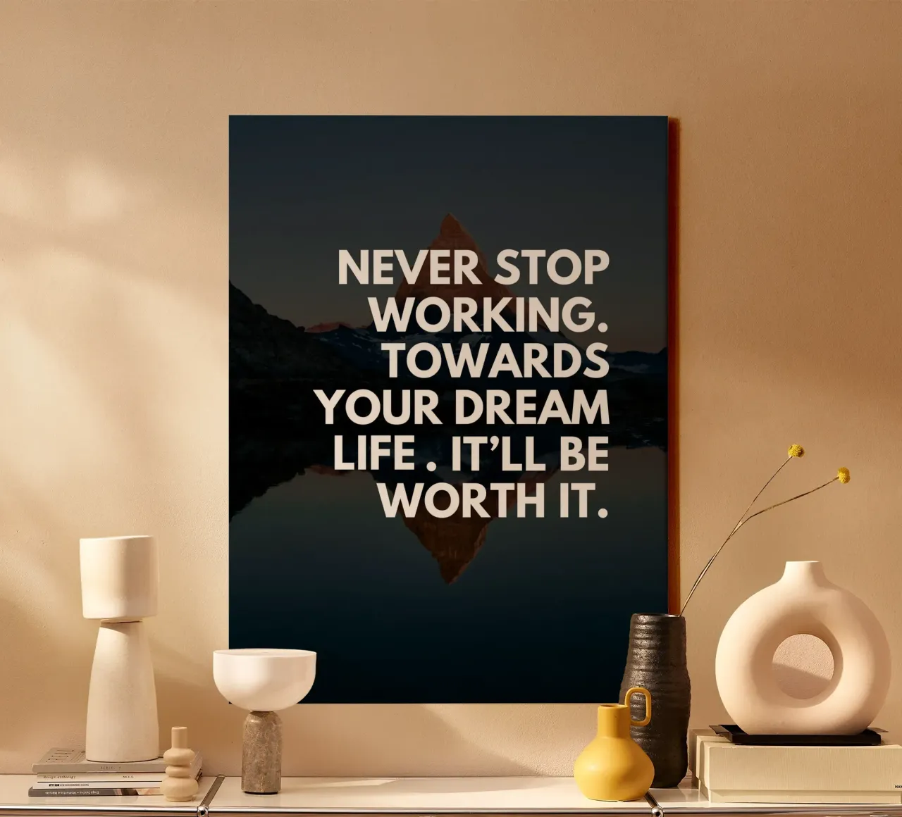 Non smettete mai di lavorare per realizzare il vostro sogno tela con Cornice a cassetta da inspirational quote