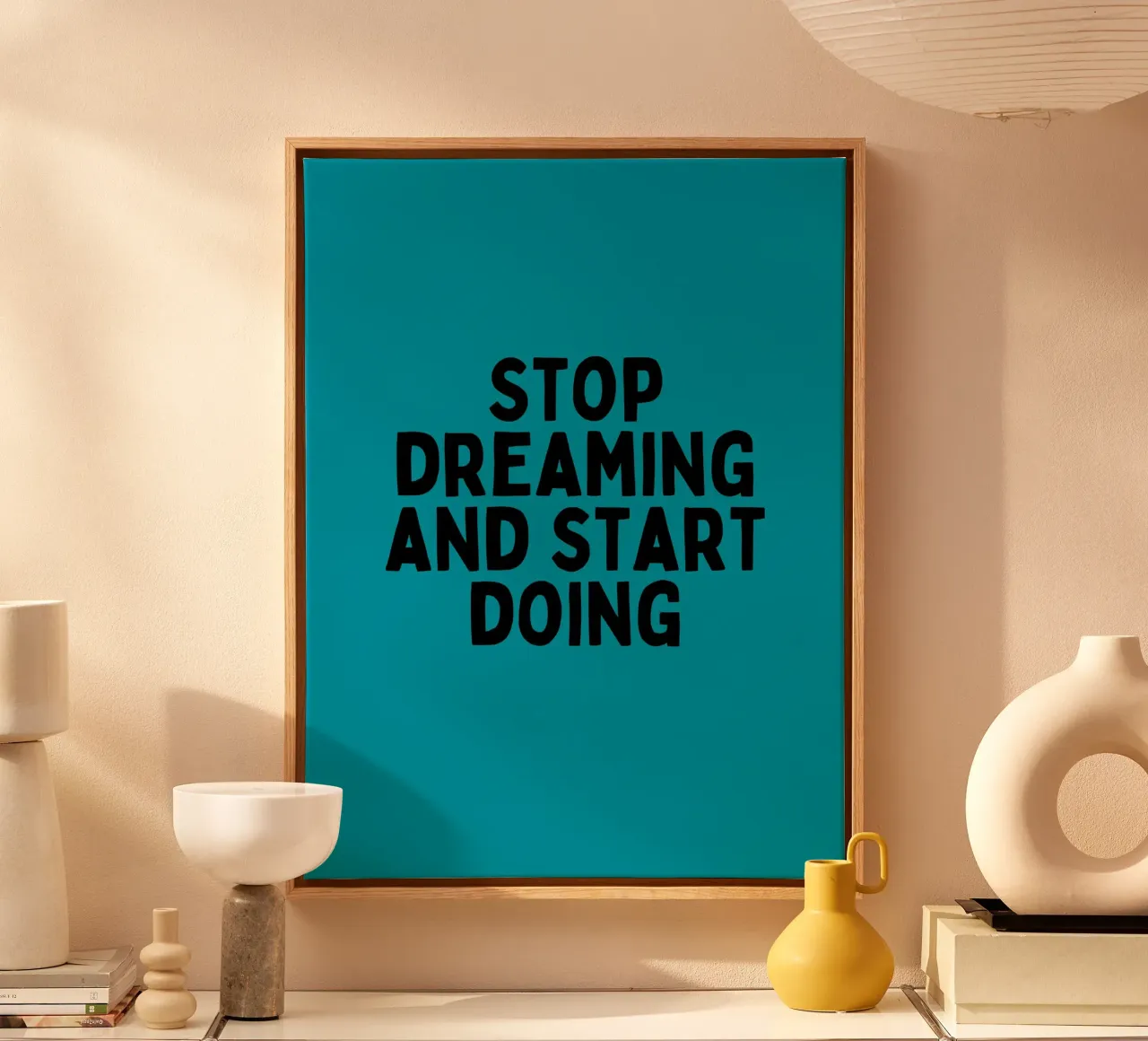 Hör auf zu träumen und fang an zu tun - Motivationszitat Kunst Leinwand mit Schattenfugenrahmen von inspirational quote