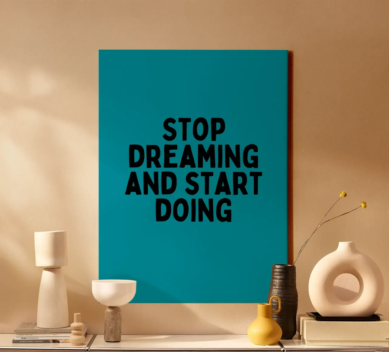 Hör auf zu träumen und fang an zu tun - Motivationszitat Kunst Leinwand mit Schattenfugenrahmen von inspirational quote