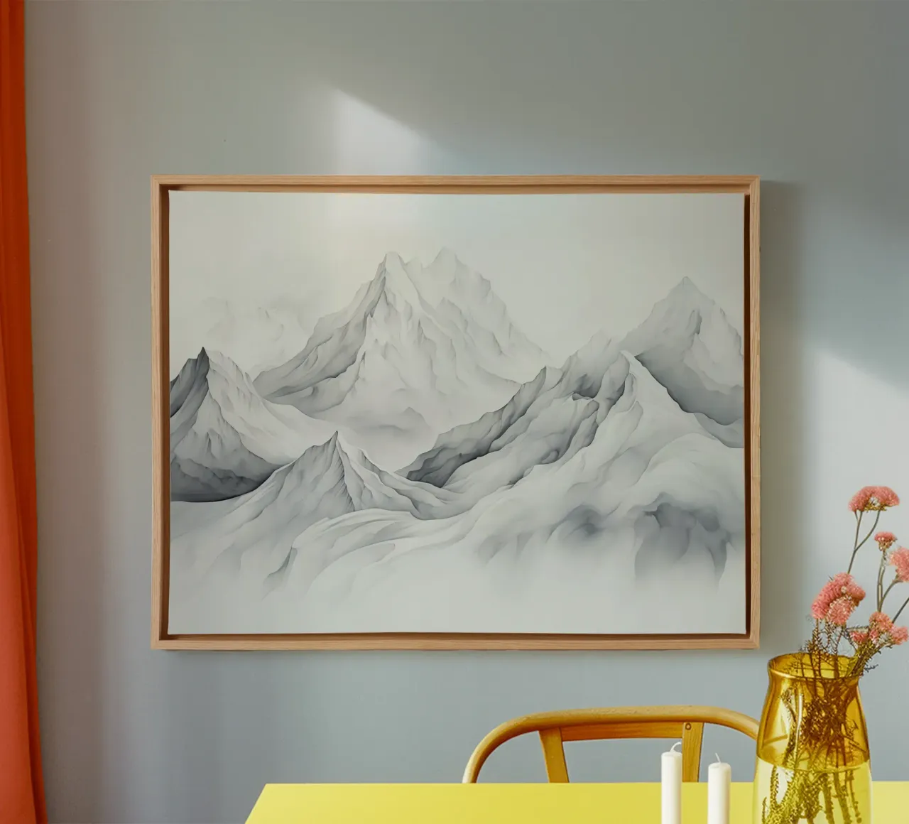 Sacred Mountain: the serenity of the summits canvas with Floater frame by Théïa's Fantasia World