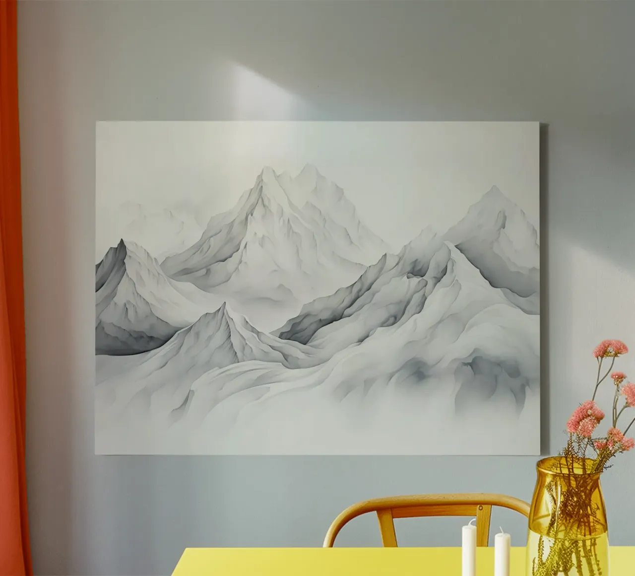 Sacred Mountain: the serenity of the summits canvas with Floater frame by Théïa's Fantasia World