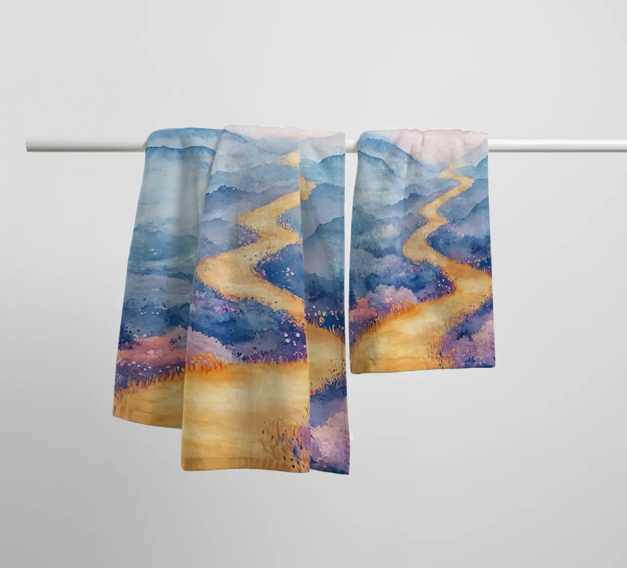 Path to the Sacred Mountain: the serenity of the summits towel by Théïa's Fantasia World