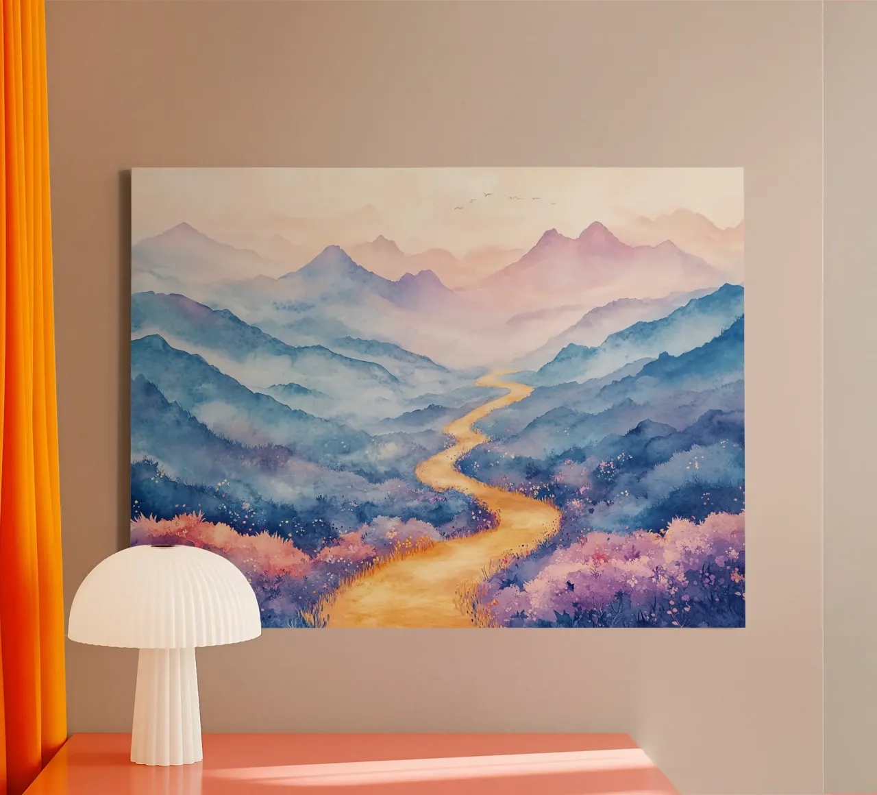Path to the Sacred Mountain: the serenity of the summits canvas with Floater frame by Théïa's Fantasia World