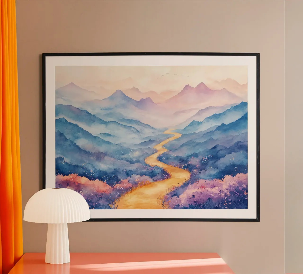 Path to the Sacred Mountain: the serenity of the summits poster with aluminum frame by Théïa's Fantasia World