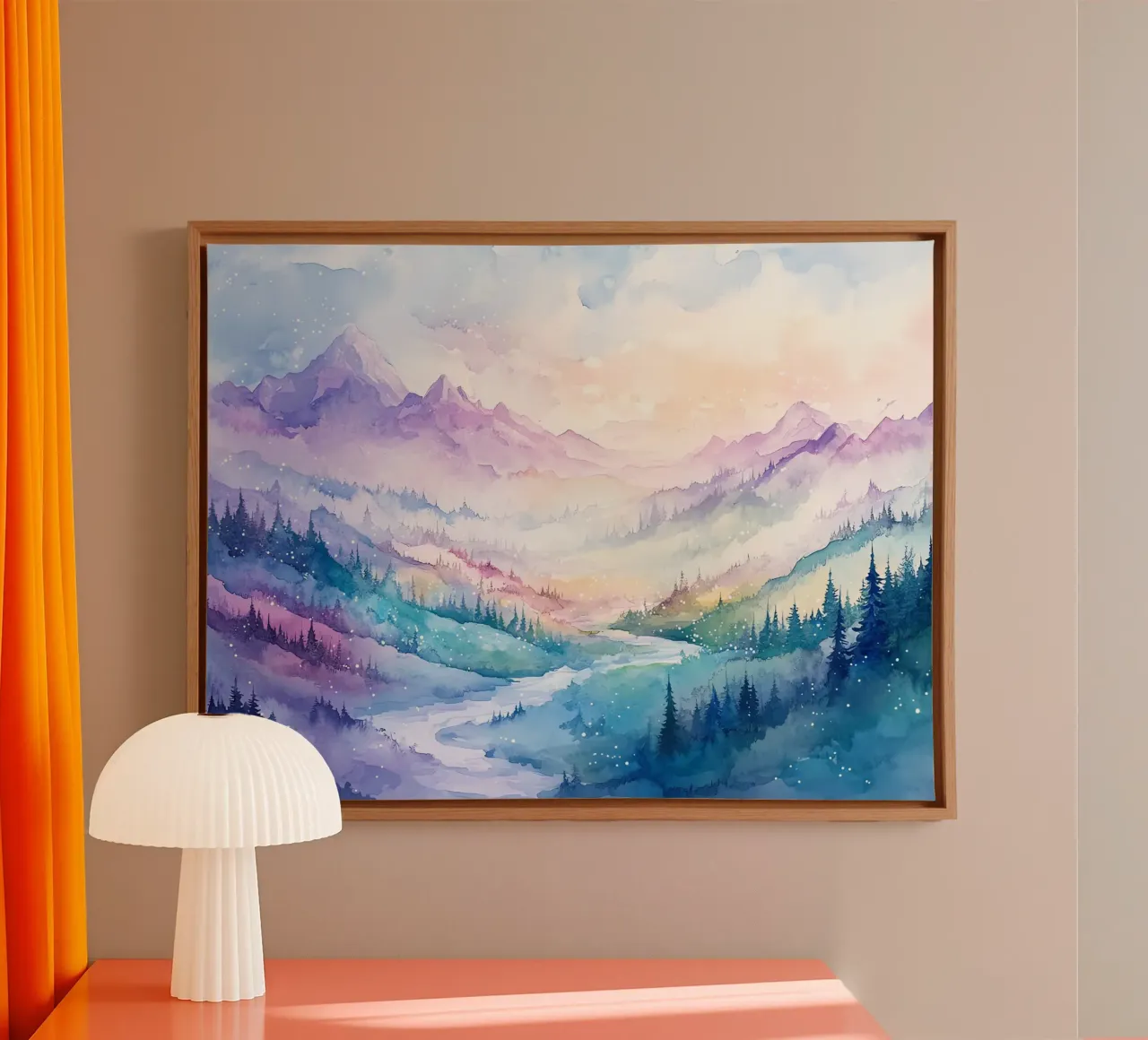 Sacred Mountain: the serenity of the summits canvas with Floater frame by Théïa's Fantasia World
