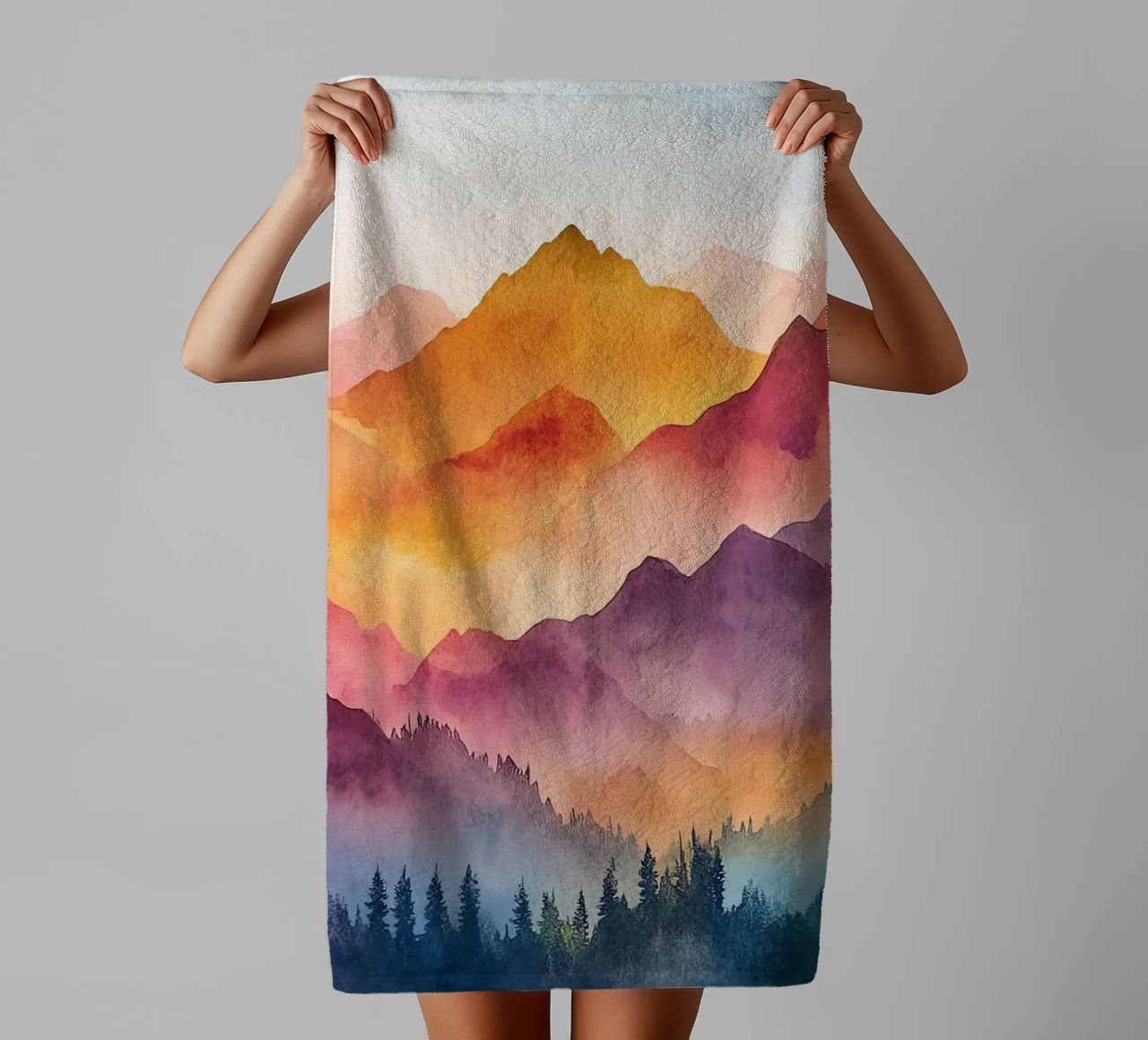 Sacred Mountain: the serenity of the summits towel by Théïa's Fantasia World