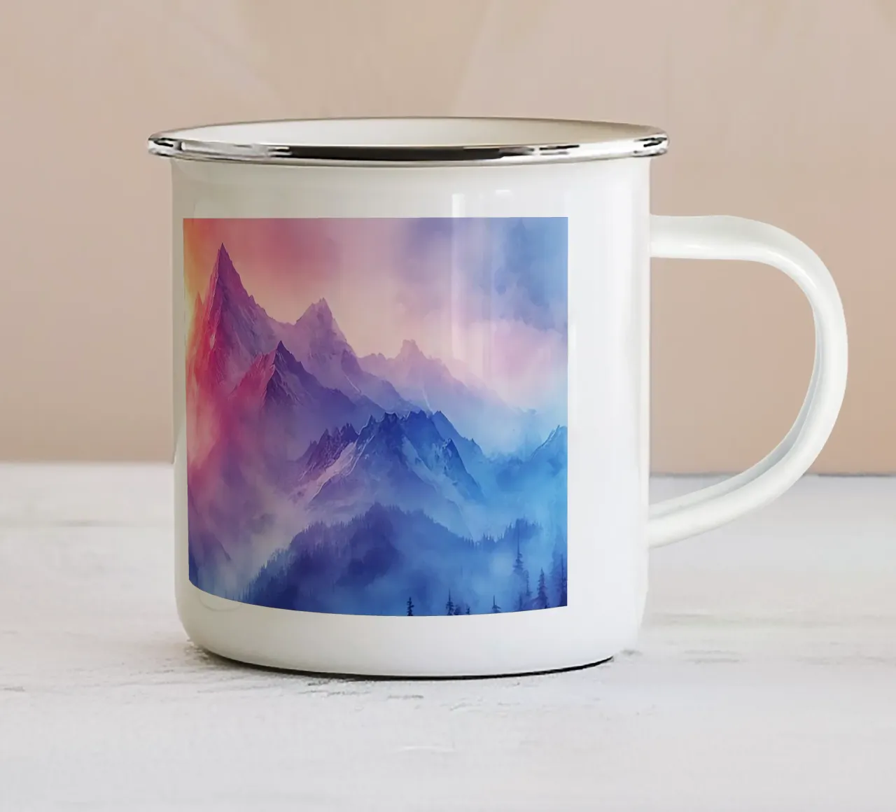 Sacred Mountain: the serenity of the summits enamel mug by Théïa's Fantasia World