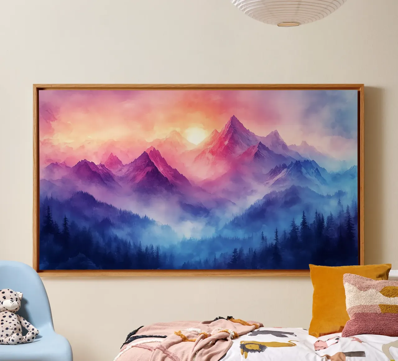 Sacred Mountain: the serenity of the summits canvas with Floater frame by Théïa's Fantasia World