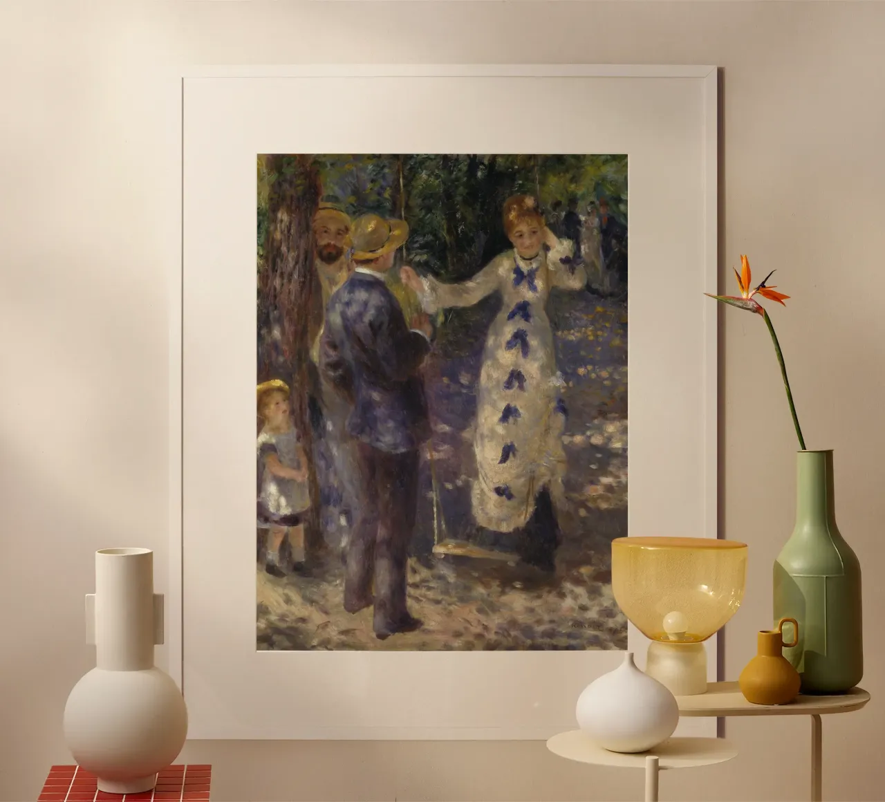 Renoir - The Swing. 1876 poster con telaio in legno da ARTOTHEK