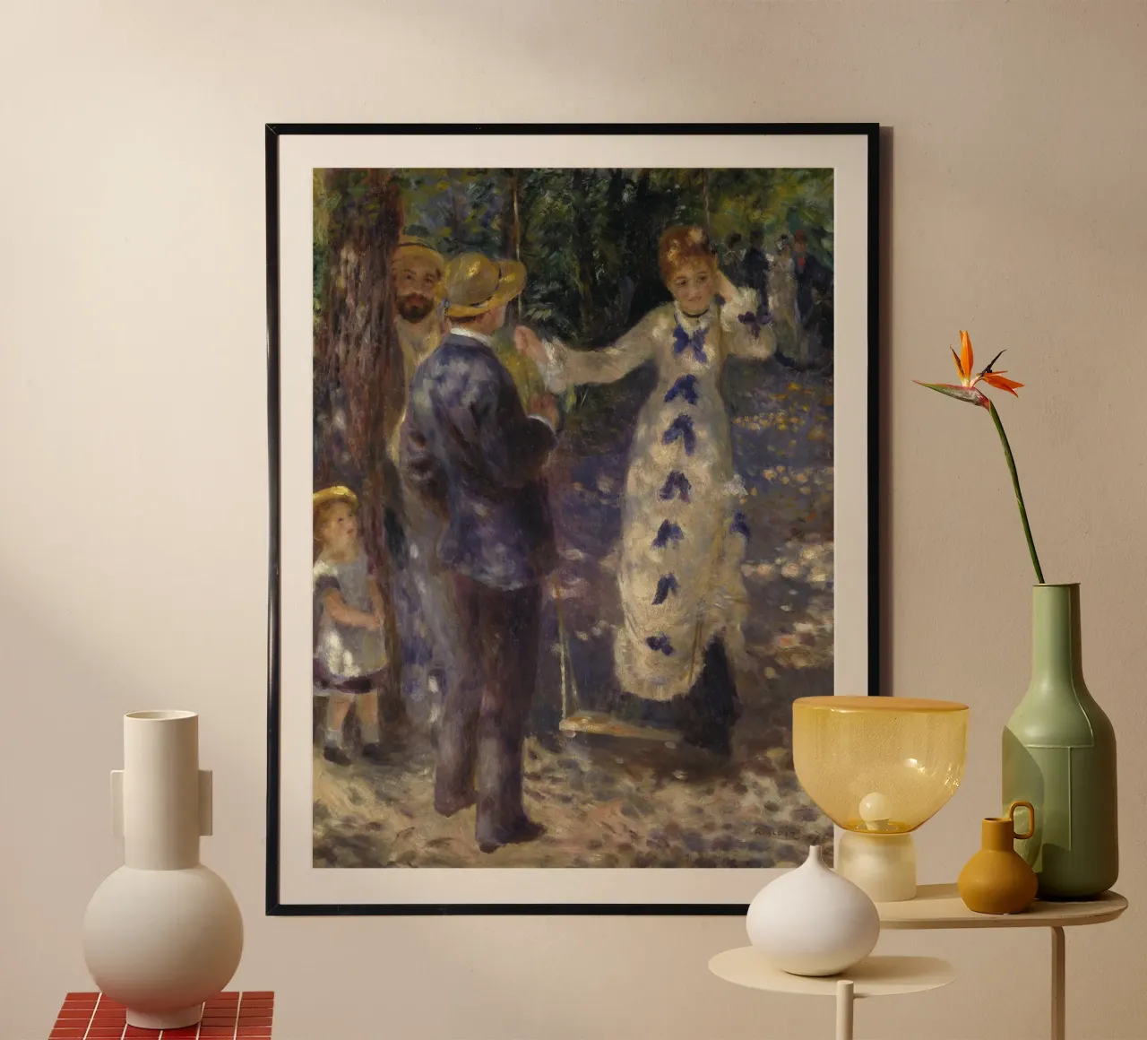 Renoir - The Swing. 1876 poster con telaio in legno da ARTOTHEK