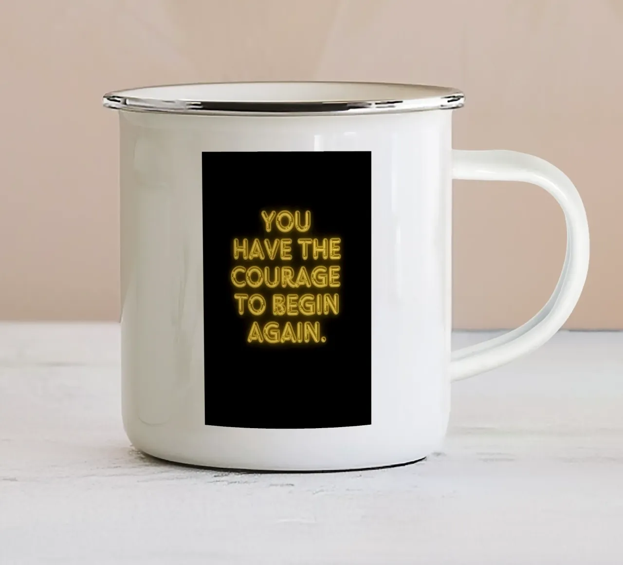 Coraggio al neon tazza in smalto da inspirational quote
