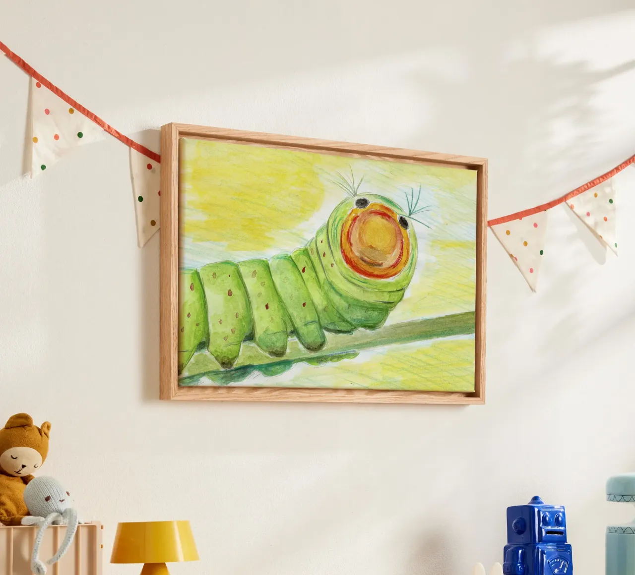 De rups Lucy canvas met Baklijst van Barbara Buderath Illustrationen