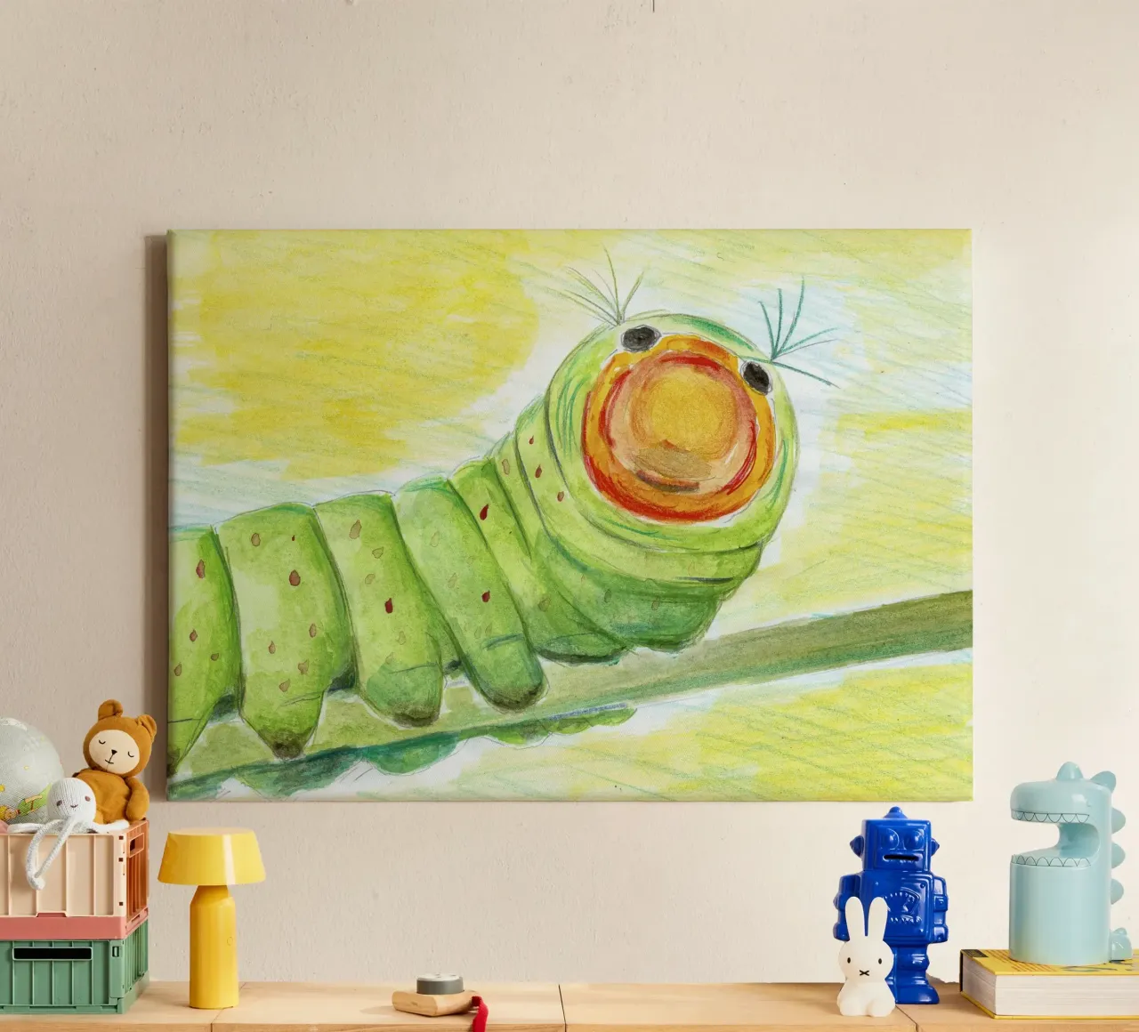 De rups Lucy canvas met Baklijst van Barbara Buderath Illustrationen