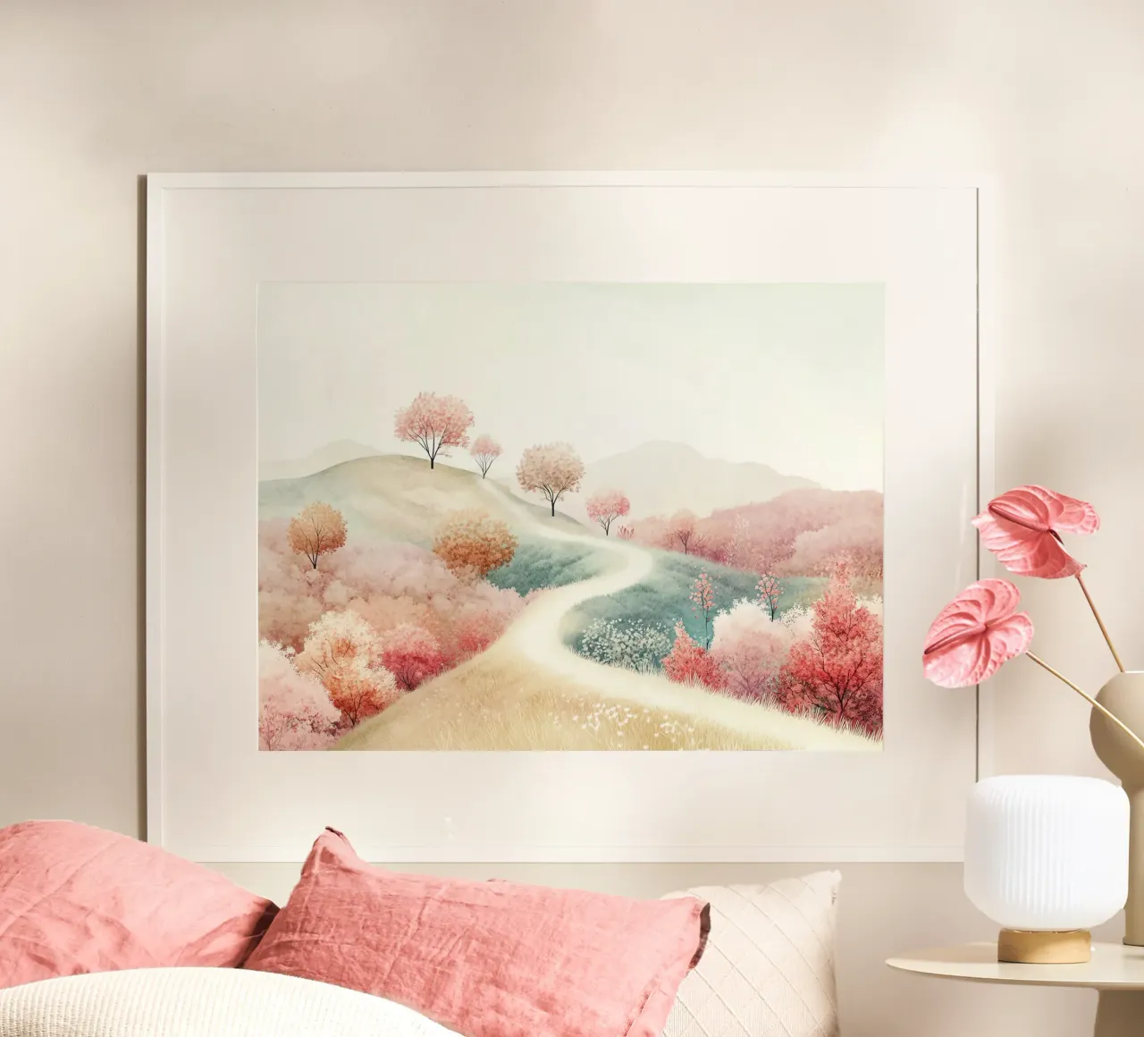 Douceur des Collines poster con telaio in alluminio da Théïa's Fantasia World