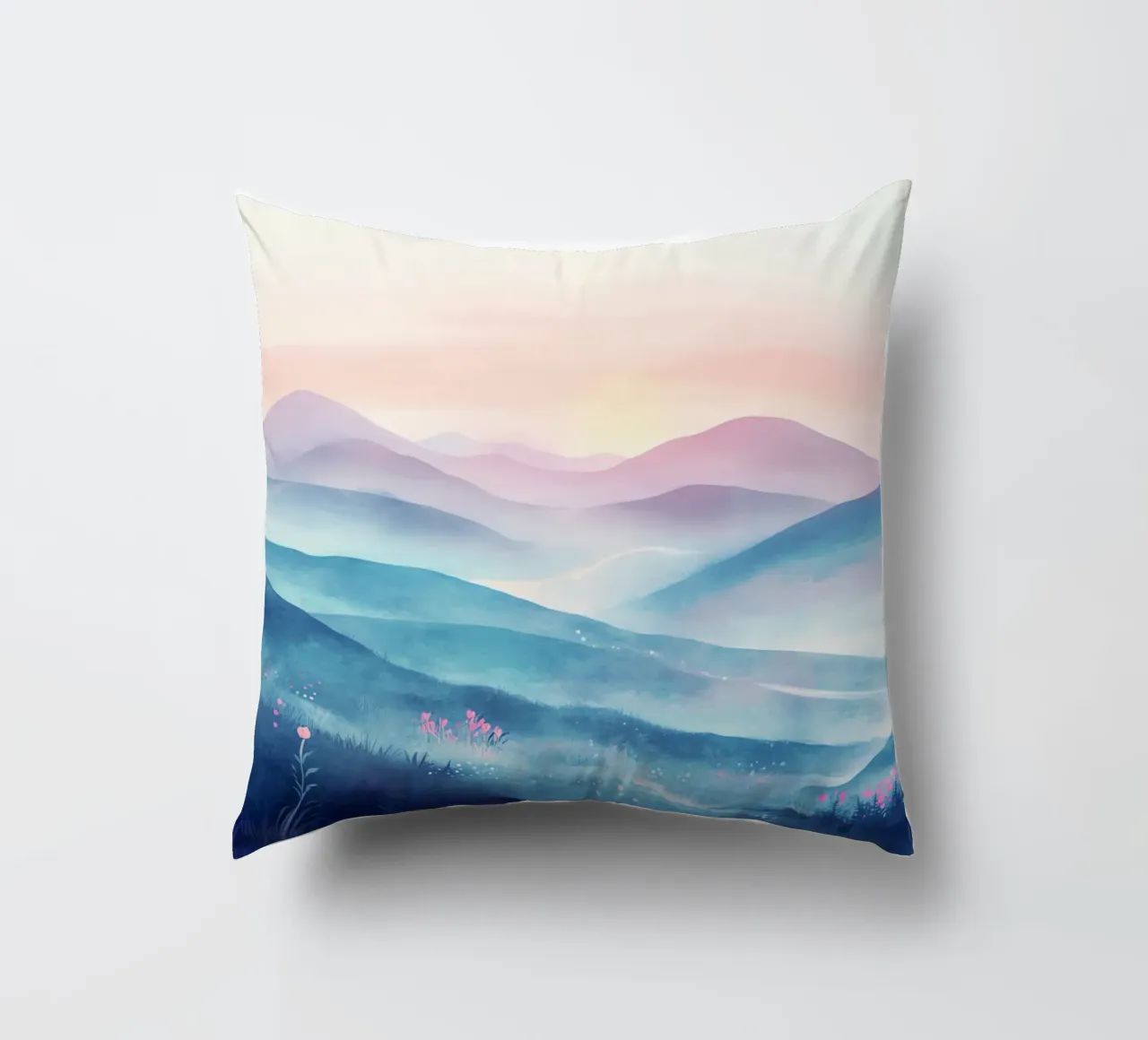 Sacred Mountain: the serenity of the summits decorative cushion by Théïa's Fantasia World
