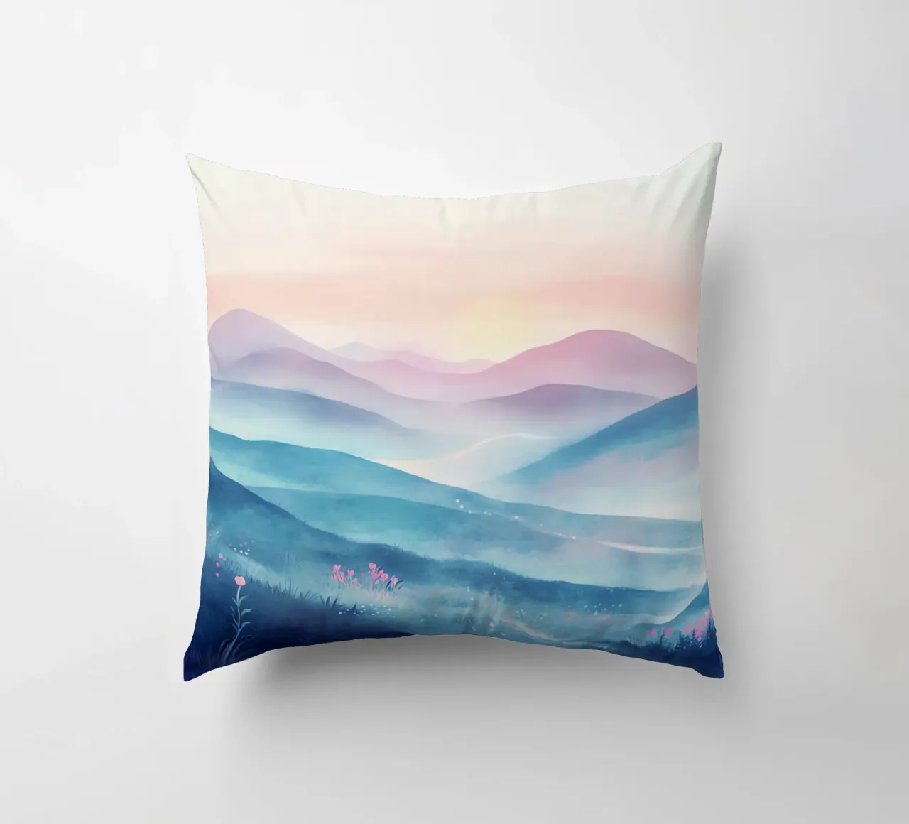 Sacred Mountain: the serenity of the summits decorative cushion by Théïa's Fantasia World