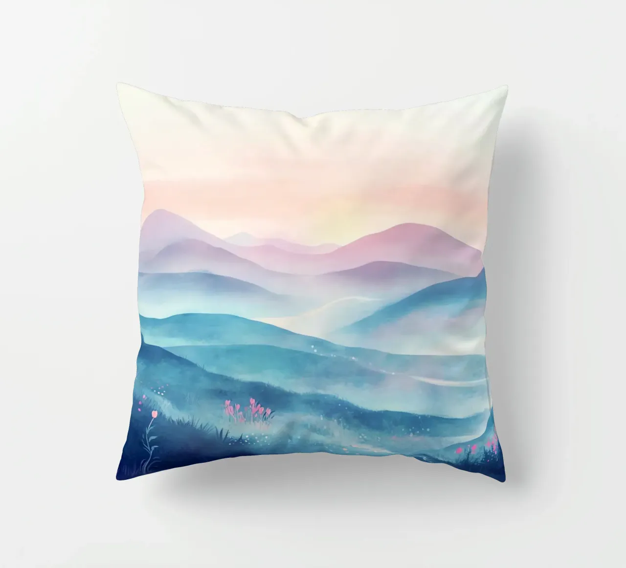 Sacred Mountain: the serenity of the summits decorative cushion by Théïa's Fantasia World