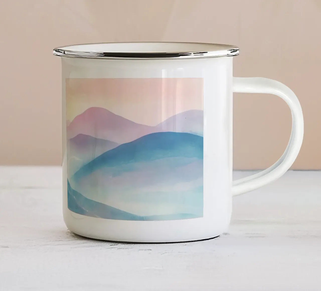 Montagna Sacra: la serenità delle cime tazza in smalto da Théïa's Fantasia World