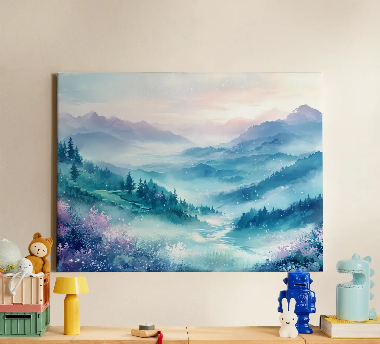 Sacred Mountain: the serenity of the summits canvas with Floater frame by Théïa's Fantasia World