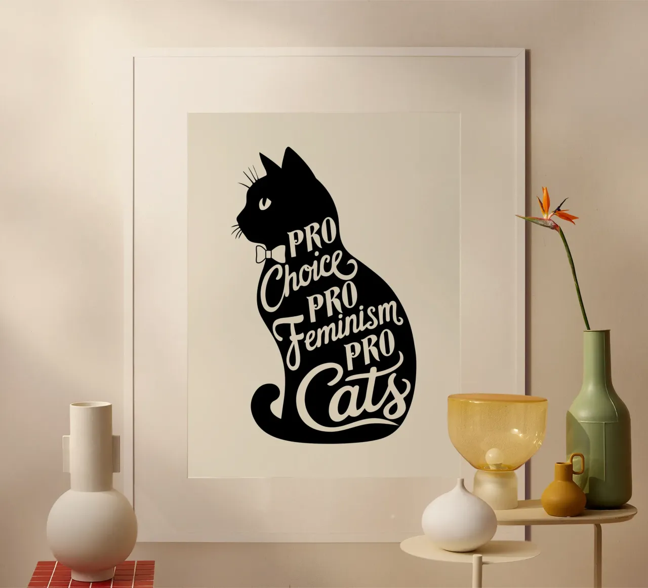 Pro scelta Pro femminismo Pro gatti poster con telaio in legno da cafelab