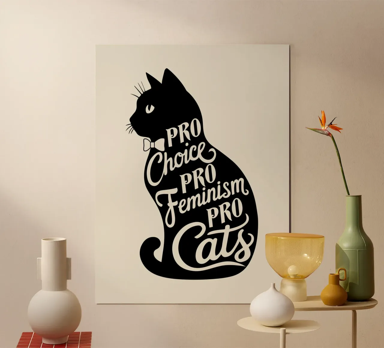 Pro scelta Pro femminismo Pro gatti poster con telaio in legno da cafelab