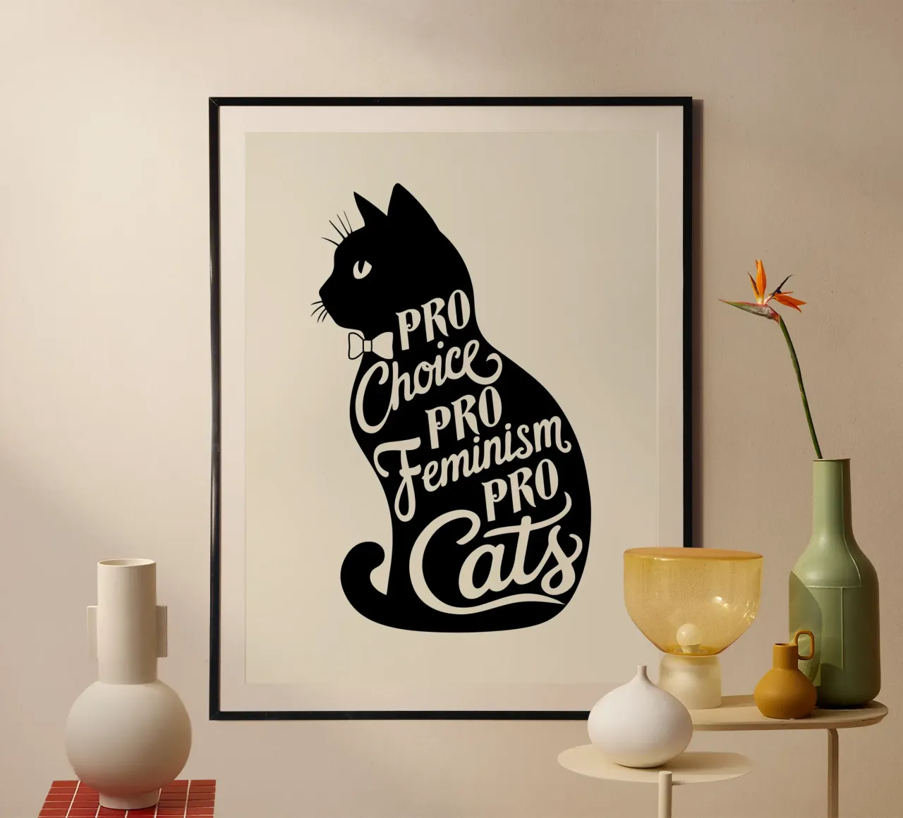 Pro scelta Pro femminismo Pro gatti poster con telaio in legno da cafelab