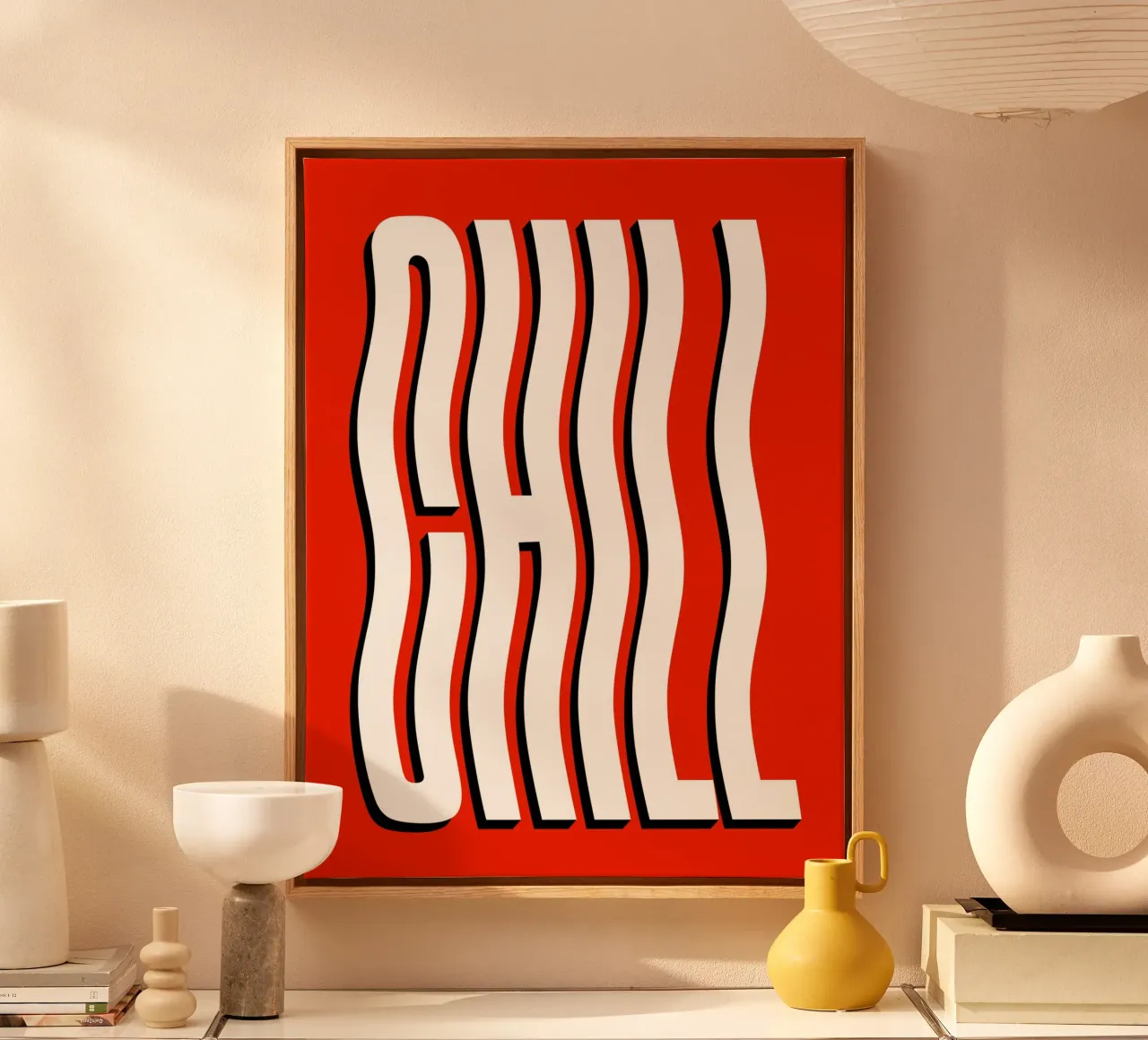 Chill Wavy Text (Red Tone) canvas with Floater frame by Paigaam Studio
