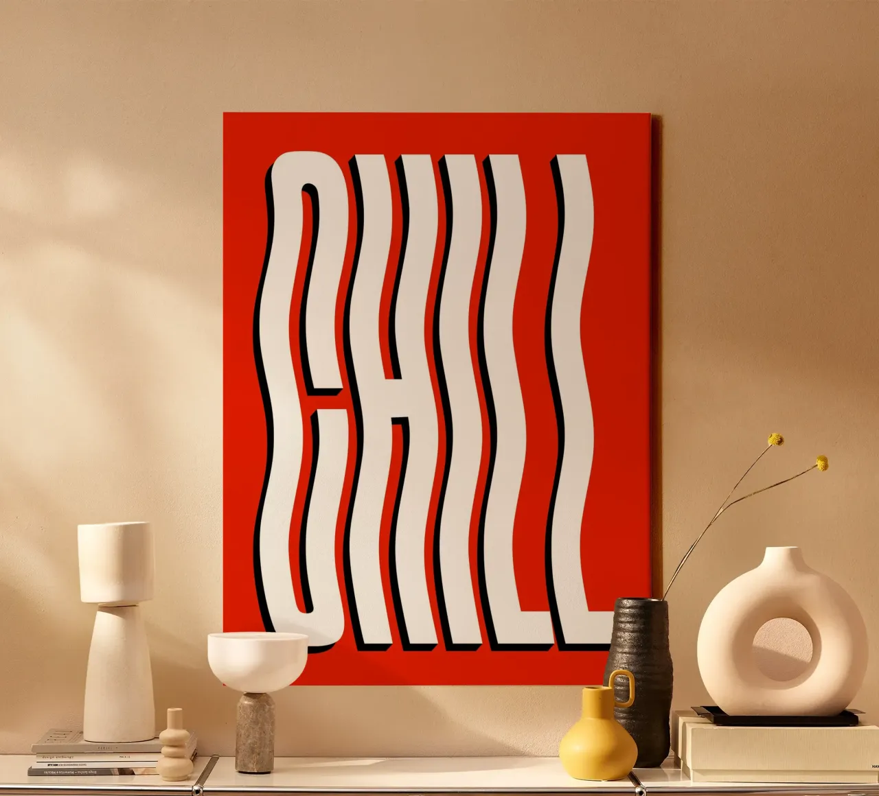 Chill Wavy Text (Red Tone) canvas with Floater frame by Paigaam Studio