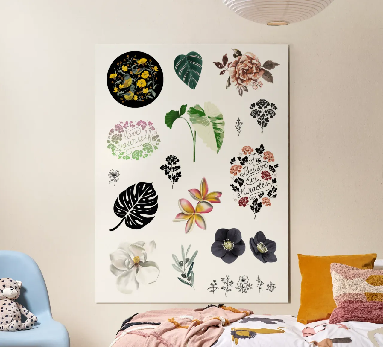 Botanical Stickers poster con telaio in alluminio da anisillustration