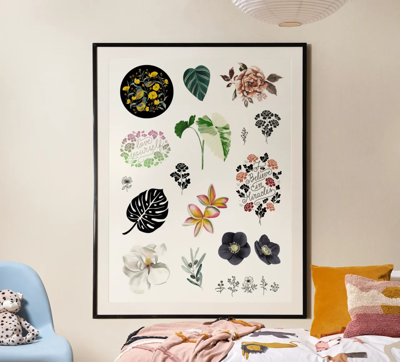 Botanical Stickers poster con telaio in alluminio da anisillustration