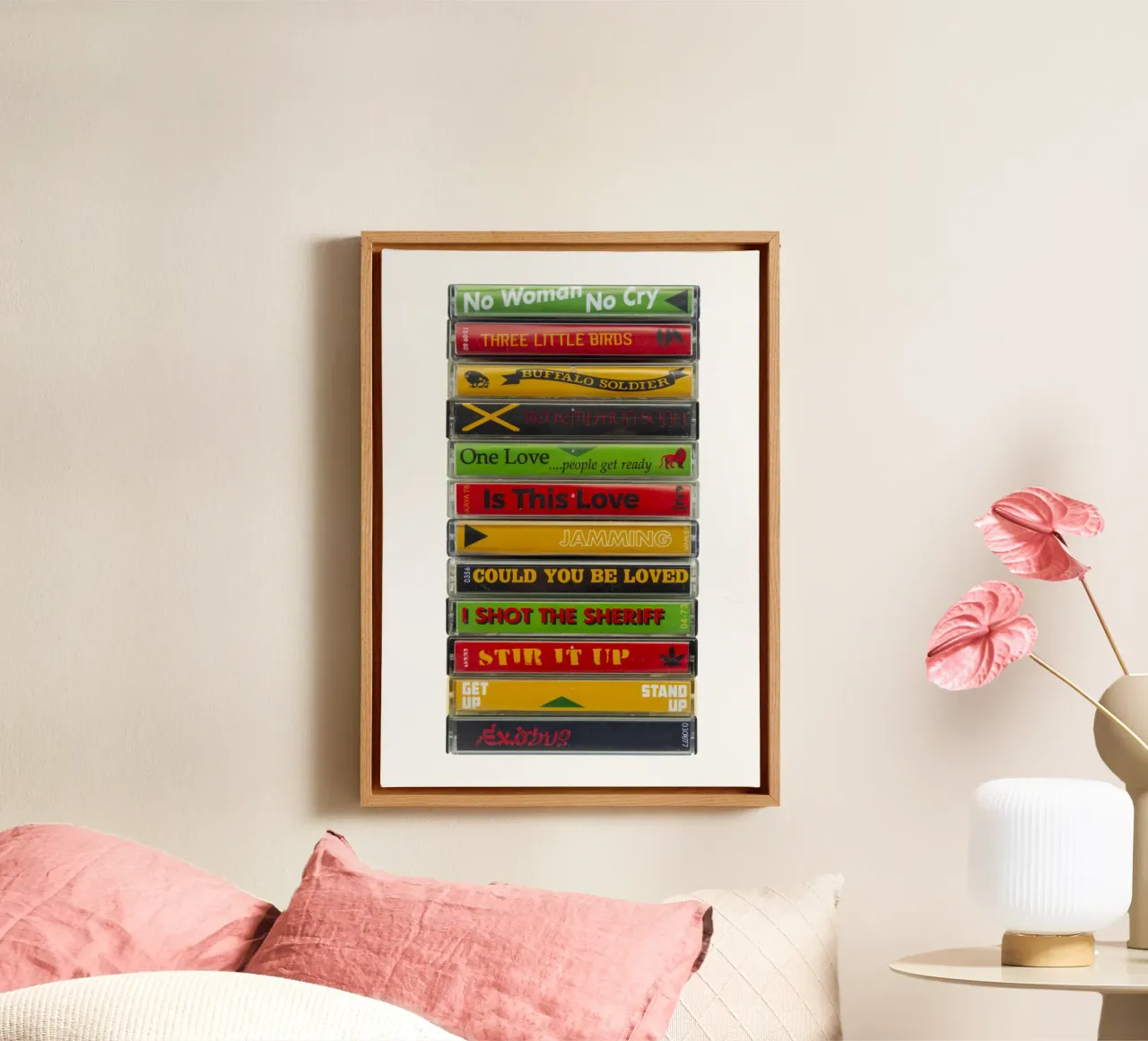 Bob Marley Singles - Cassette Print canvas met Baklijst van MrMustardPrints