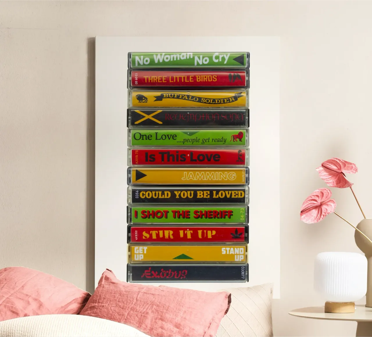 Bob Marley Singles - Cassette Print canvas met Baklijst van MrMustardPrints