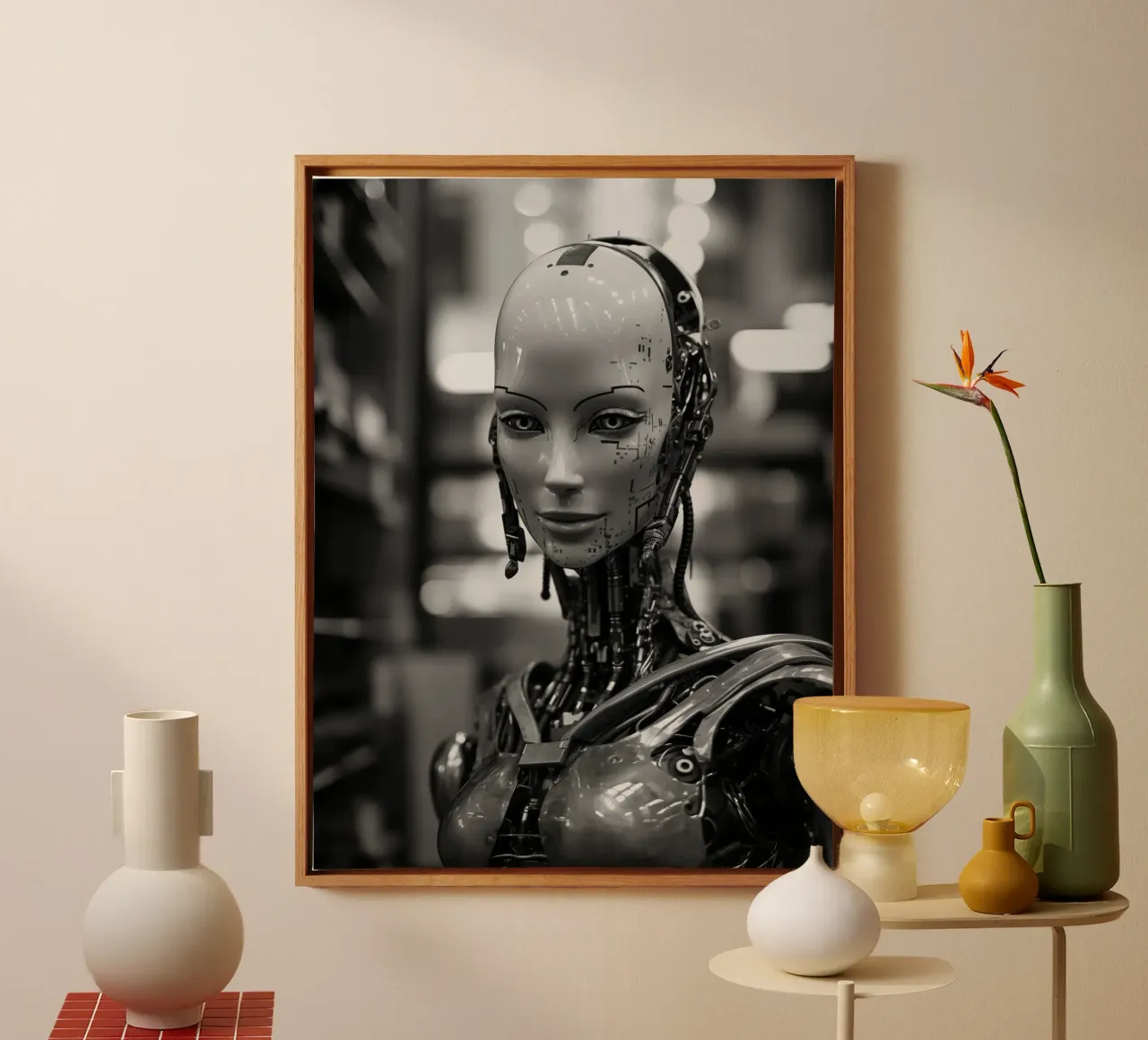 The Smile of the Mona Lisa | Sci-Fi Cyborg canvas with Floater frame by Autofocus