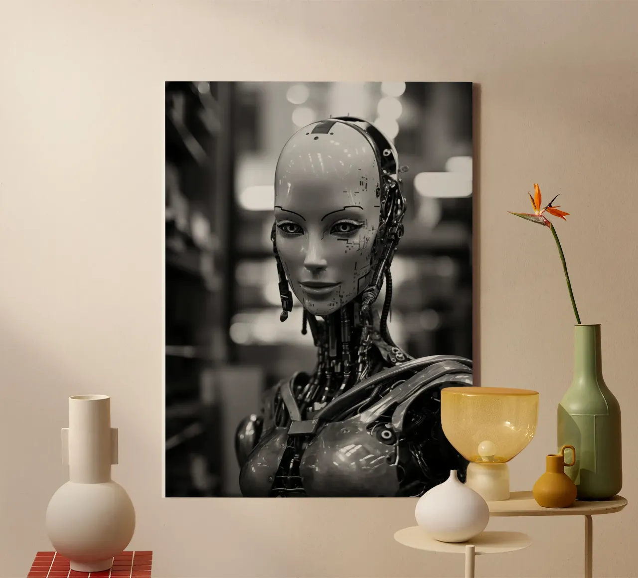 The Smile of the Mona Lisa | Sci-Fi Cyborg canvas with Floater frame by Autofocus