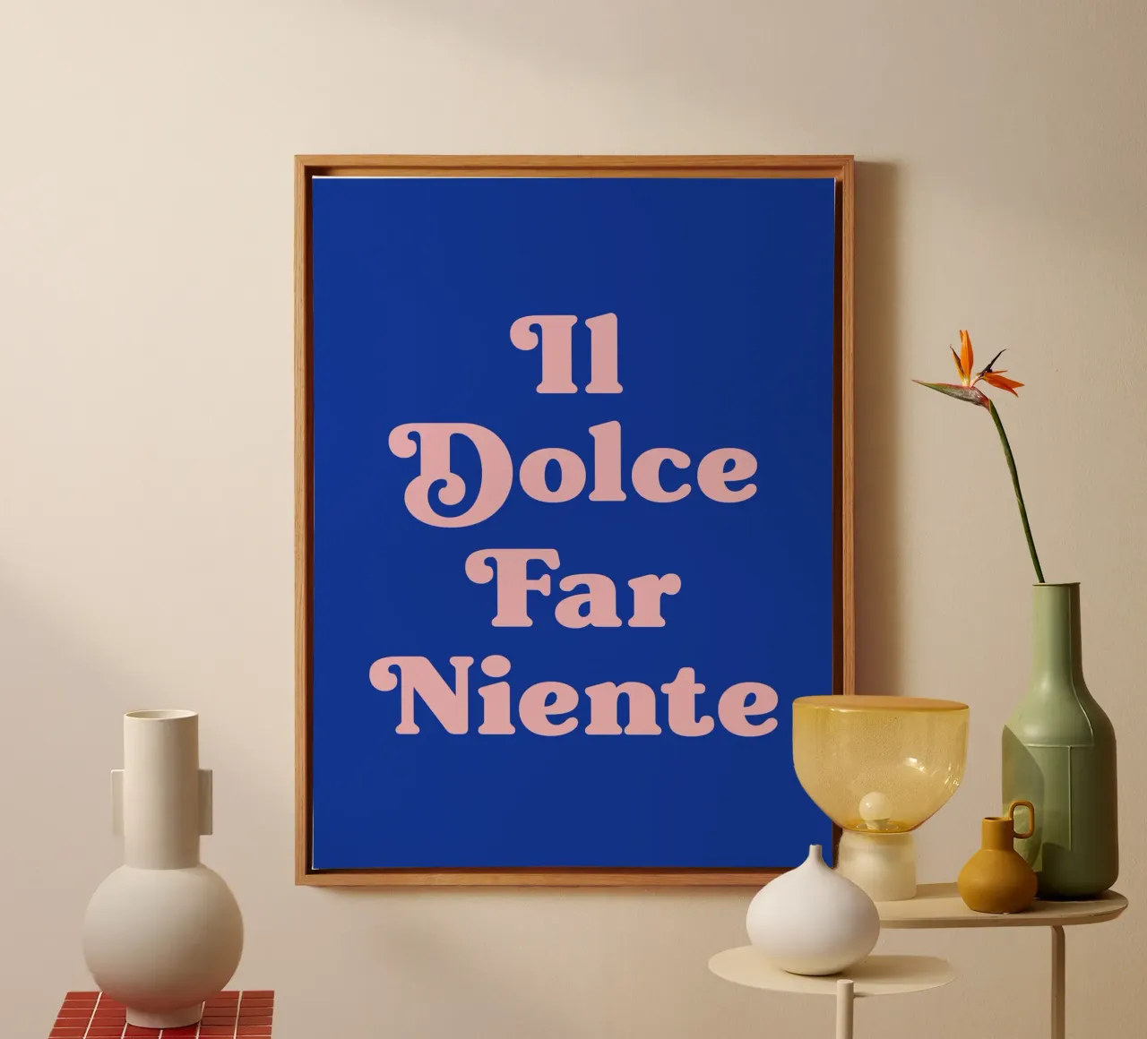 Il dolce far niente - Die Süße des Nichtstuns Zitat Leinwand mit Schattenfugenrahmen von Paigaam Studio