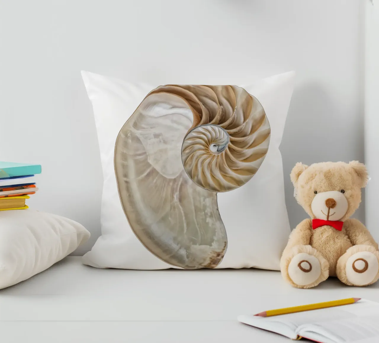 Natural Perfection: Cross-Section Nautilus Shell decorative cushion by Curious Collections by Marielle Leenders