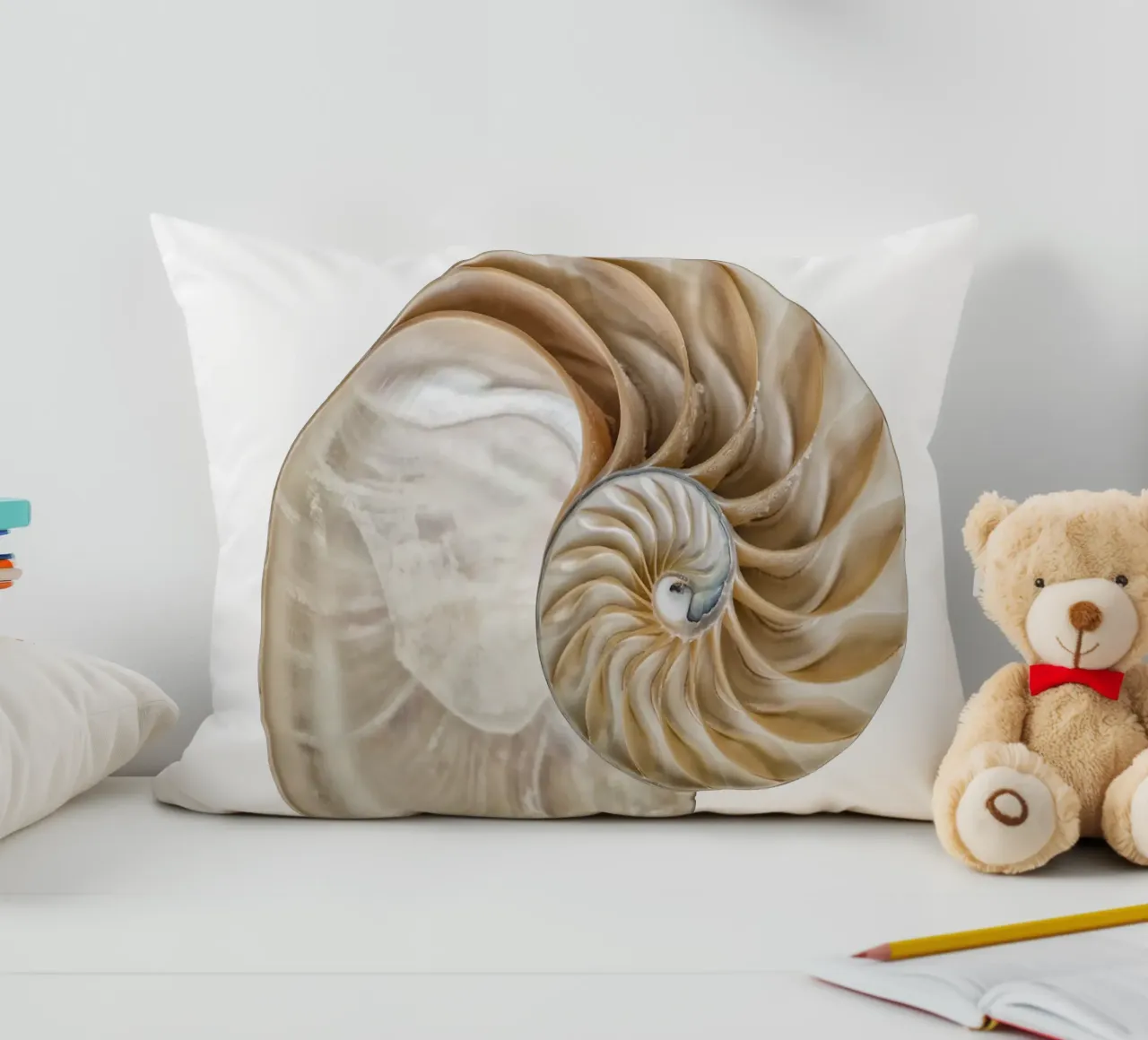 Natural Perfection: Cross-Section Nautilus Shell decorative cushion by Curious Collections by Marielle Leenders