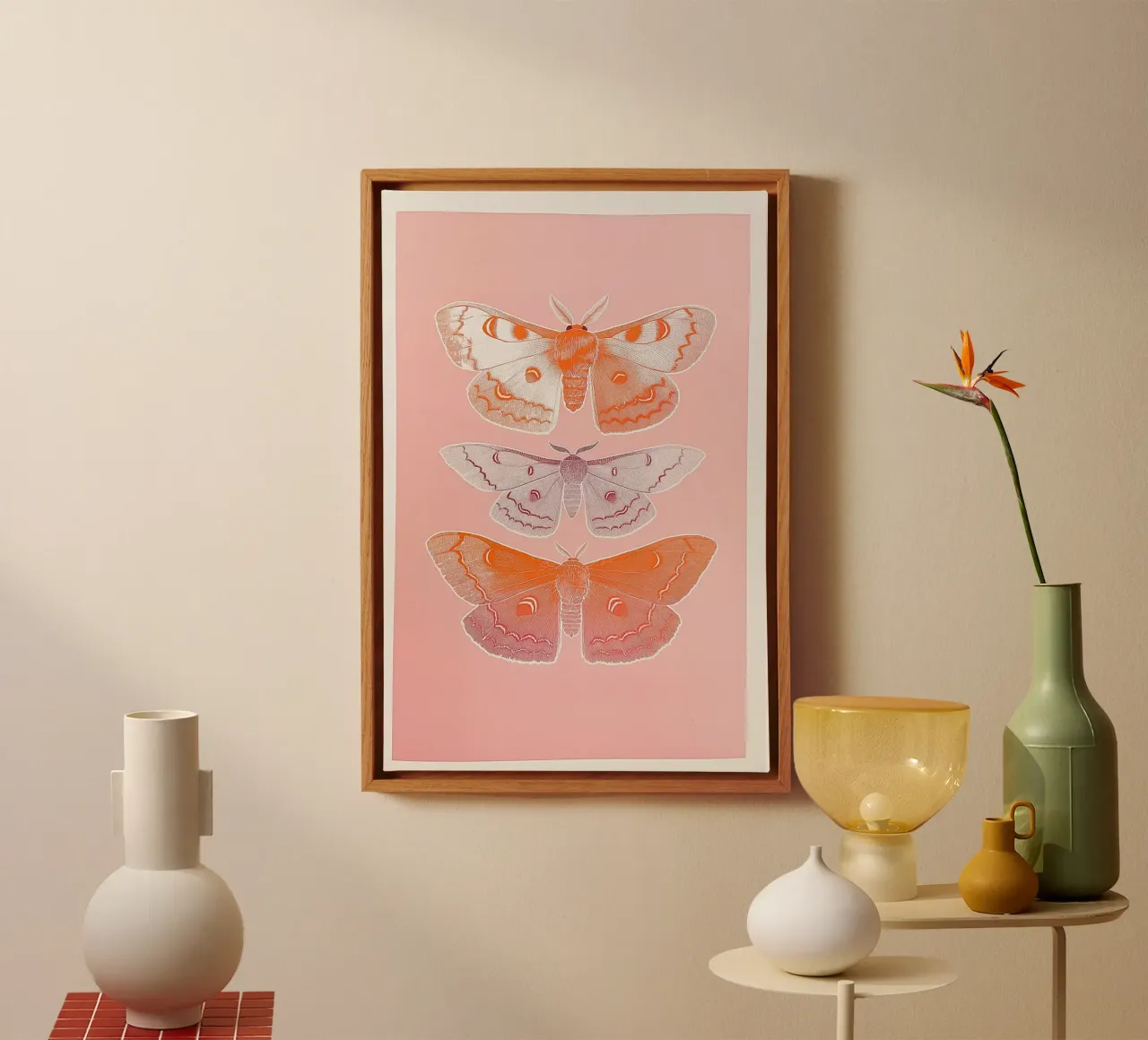 Trio of pink Butterflies 02 canvas with Floater frame by Malou-Studio