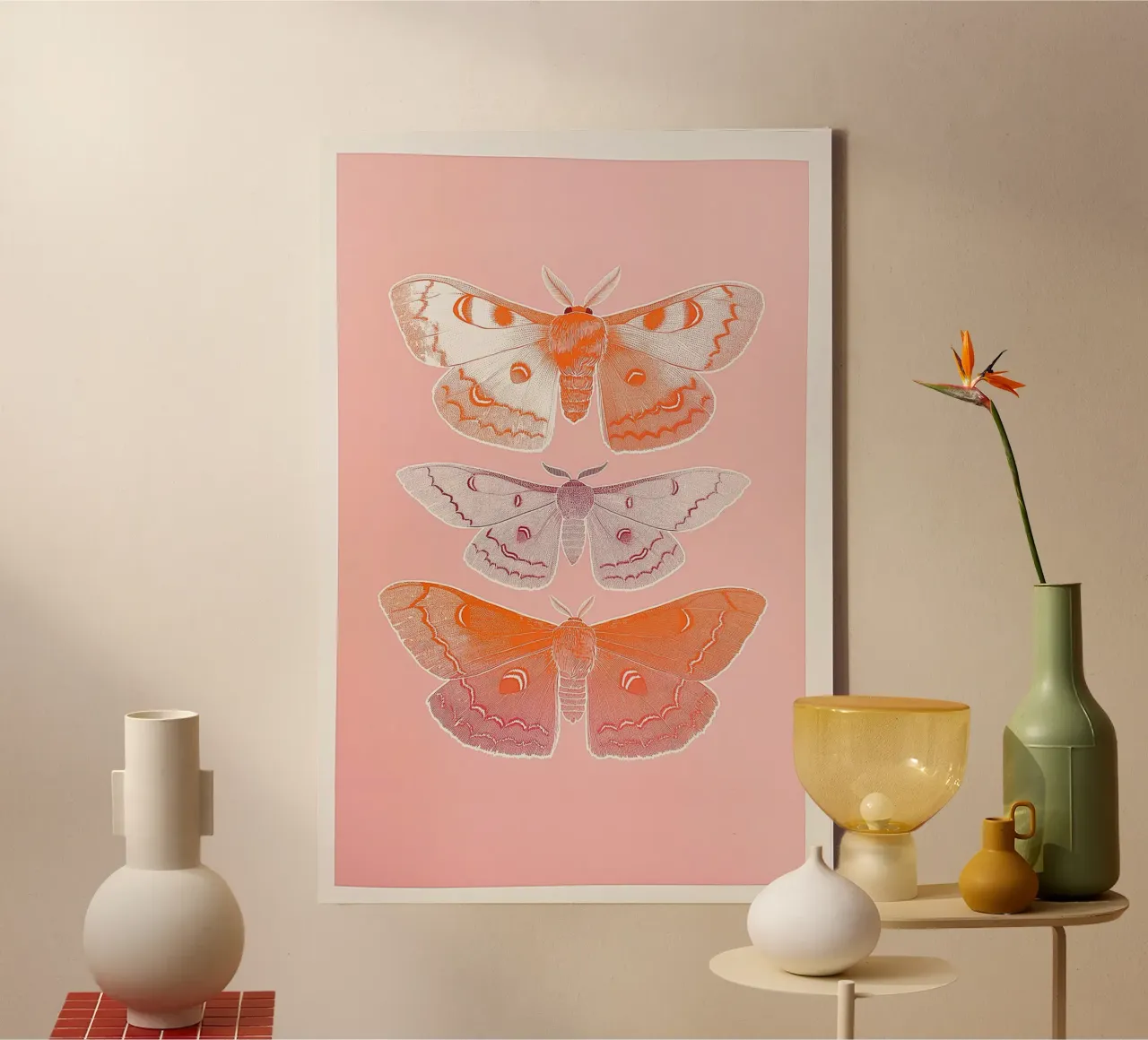 Trio of pink Butterflies 02 canvas with Floater frame by Malou-Studio