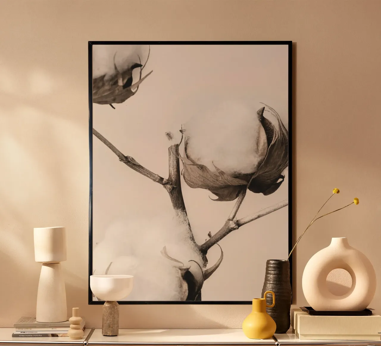 Natürliche Baumwollkunst – Elegantes Pflanzendesign Poster von Whole©