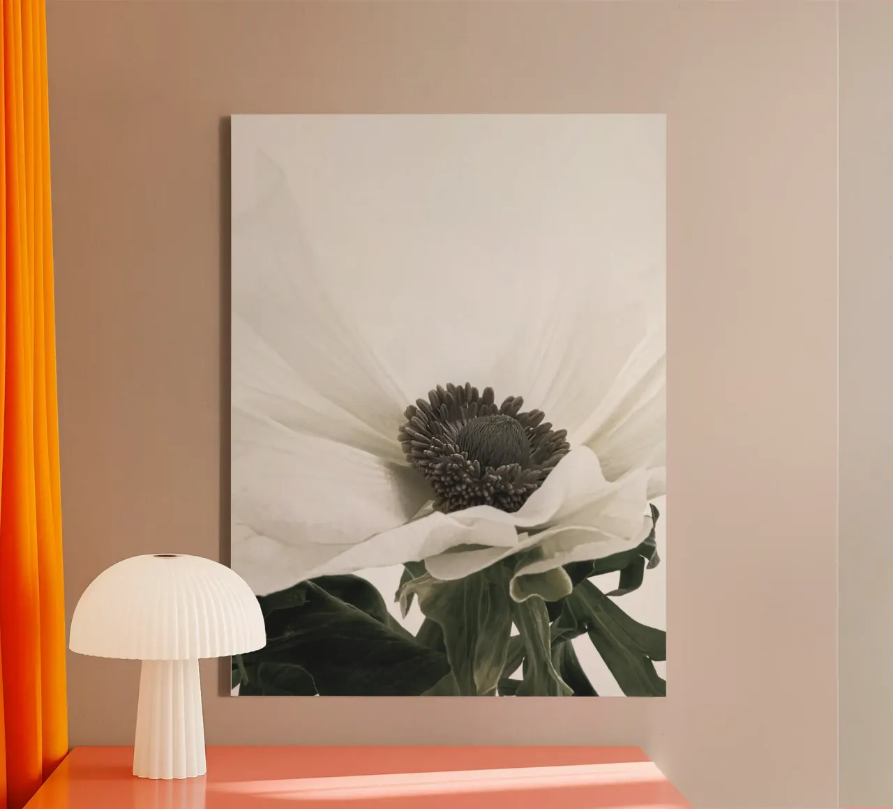 Elegant anemone - timeless flower picture in soft colours canvas with Floater frame by Whole©