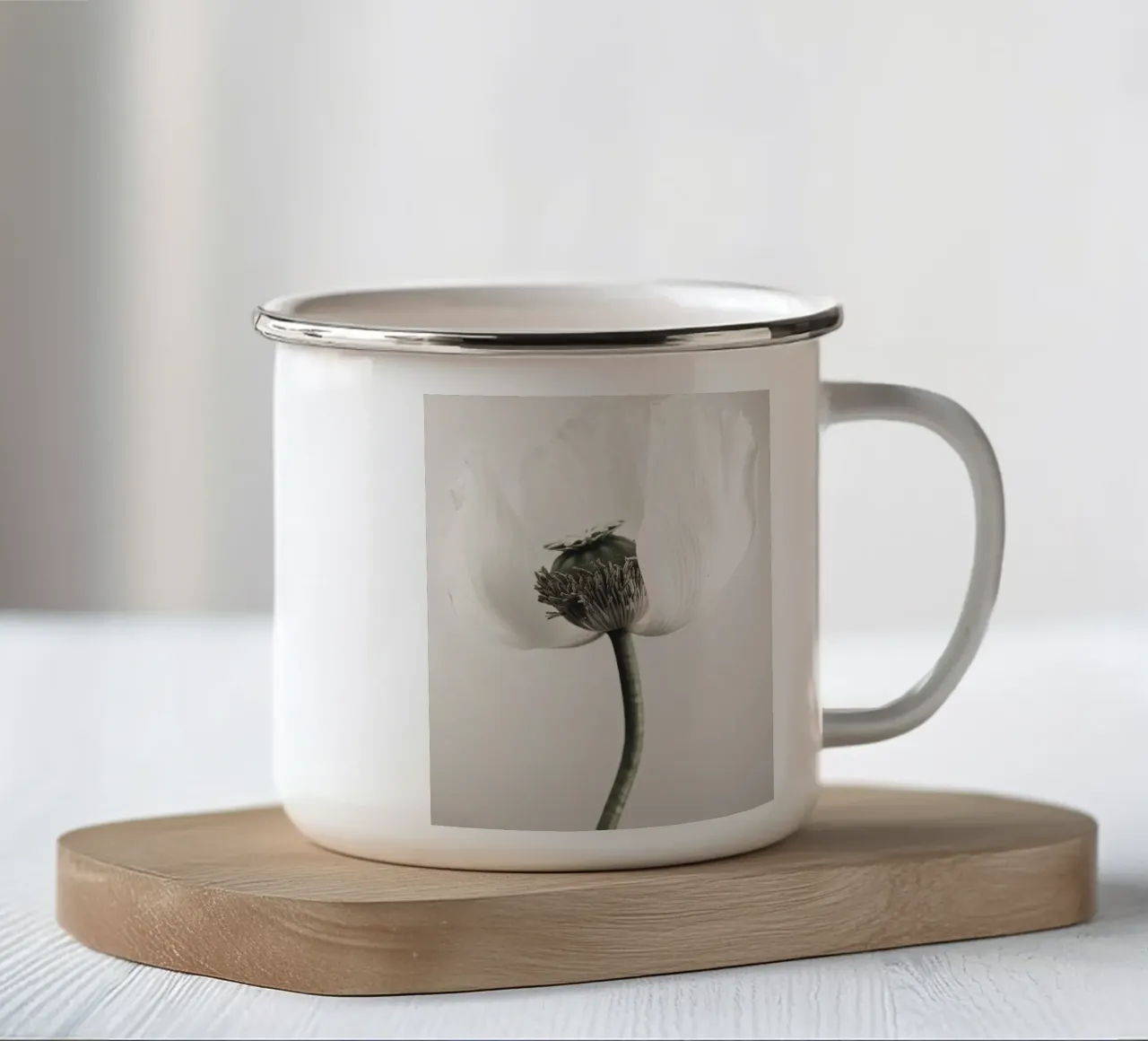 Noble poppy - Subtle floral motif in soft tones enamel mug by Whole©