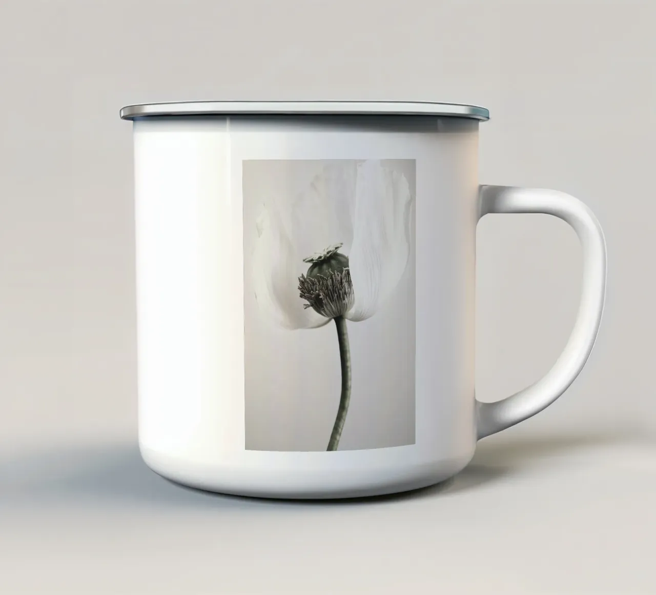 Noble poppy - Subtle floral motif in soft tones enamel mug by Whole©