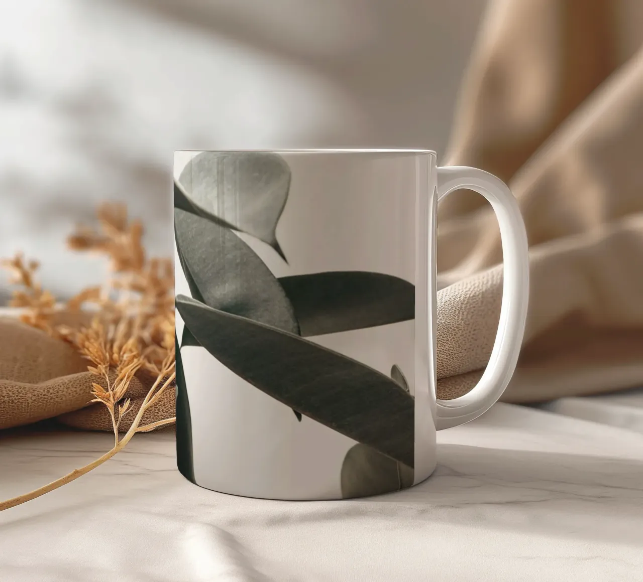 Modern rubberboomblad - Stijlvol natuurlijk ontwerp keramische mok van Whole©