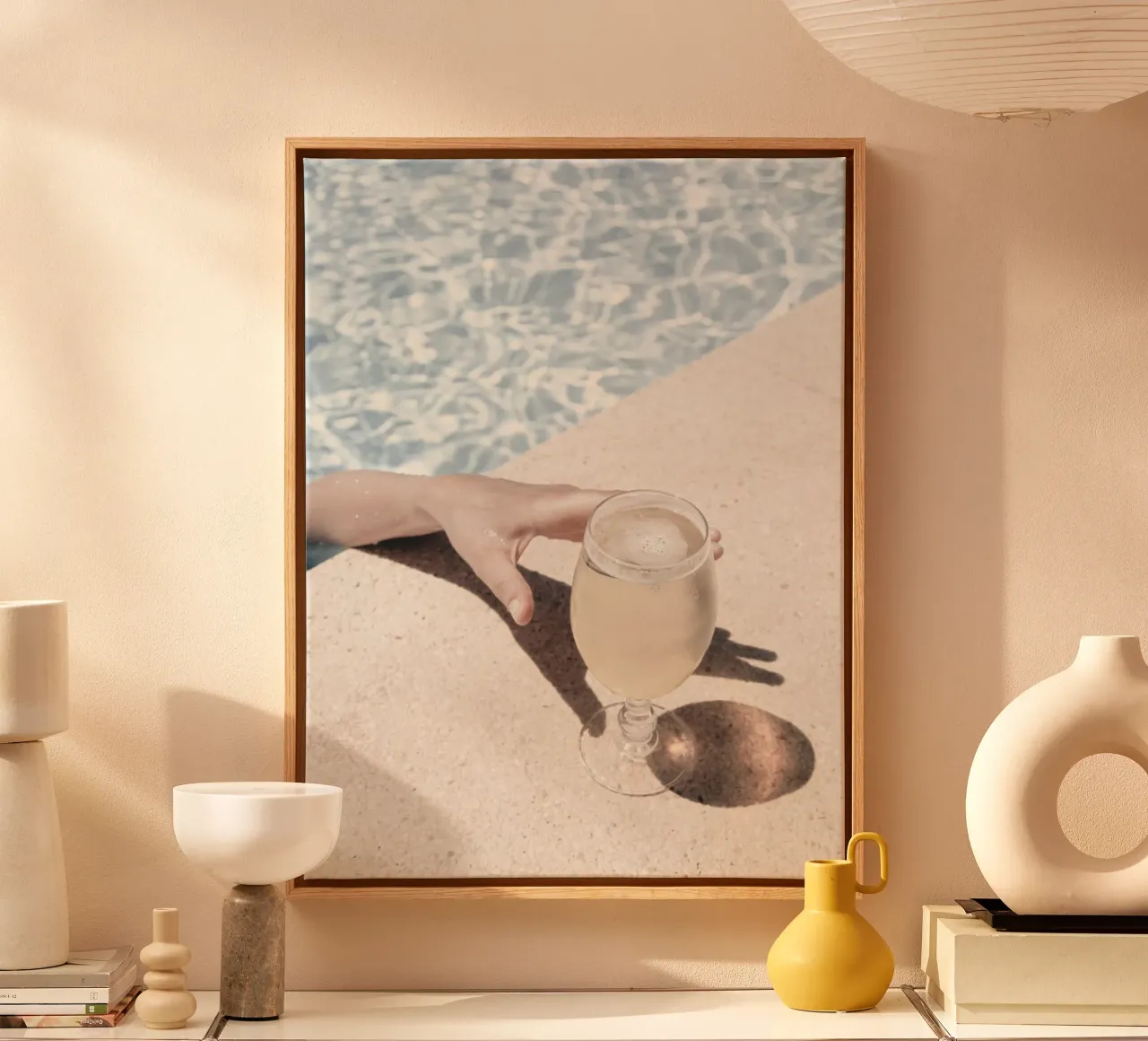 Elegant summer moment by the pool - Stylish photo motif canvas with Floater frame by Whole©