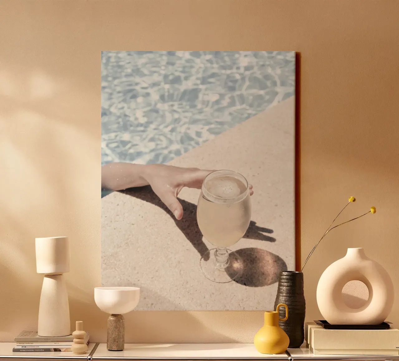 Elegant summer moment by the pool - Stylish photo motif canvas with Floater frame by Whole©