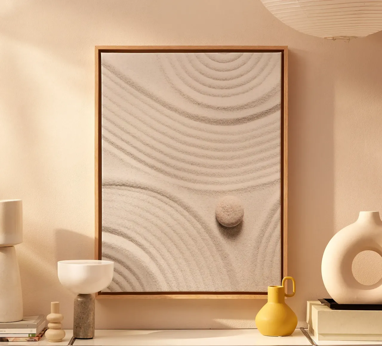 Zen Zand Kunst - Rustgevend Zen Ontwerp canvas met Baklijst van Whole©